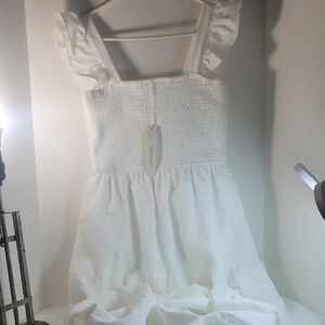 Girls White Smocked Ruffle Strap Dress